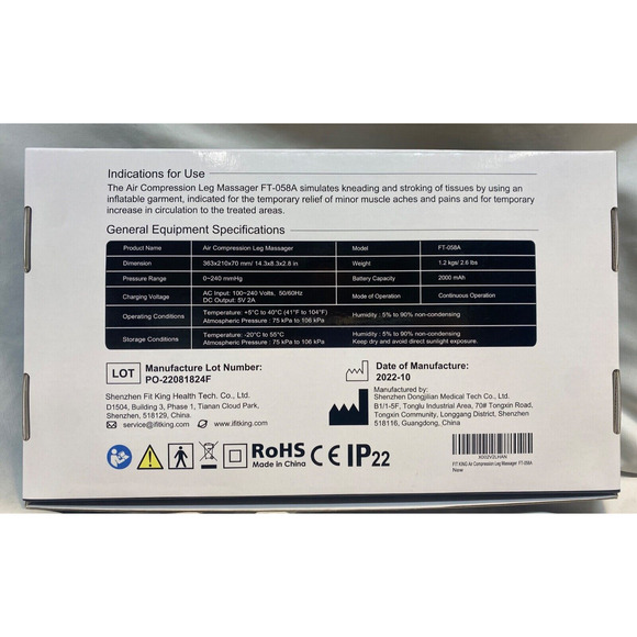 Fit King Air Compression Leg Massager FT-058A Unused - Picture 5 of 5